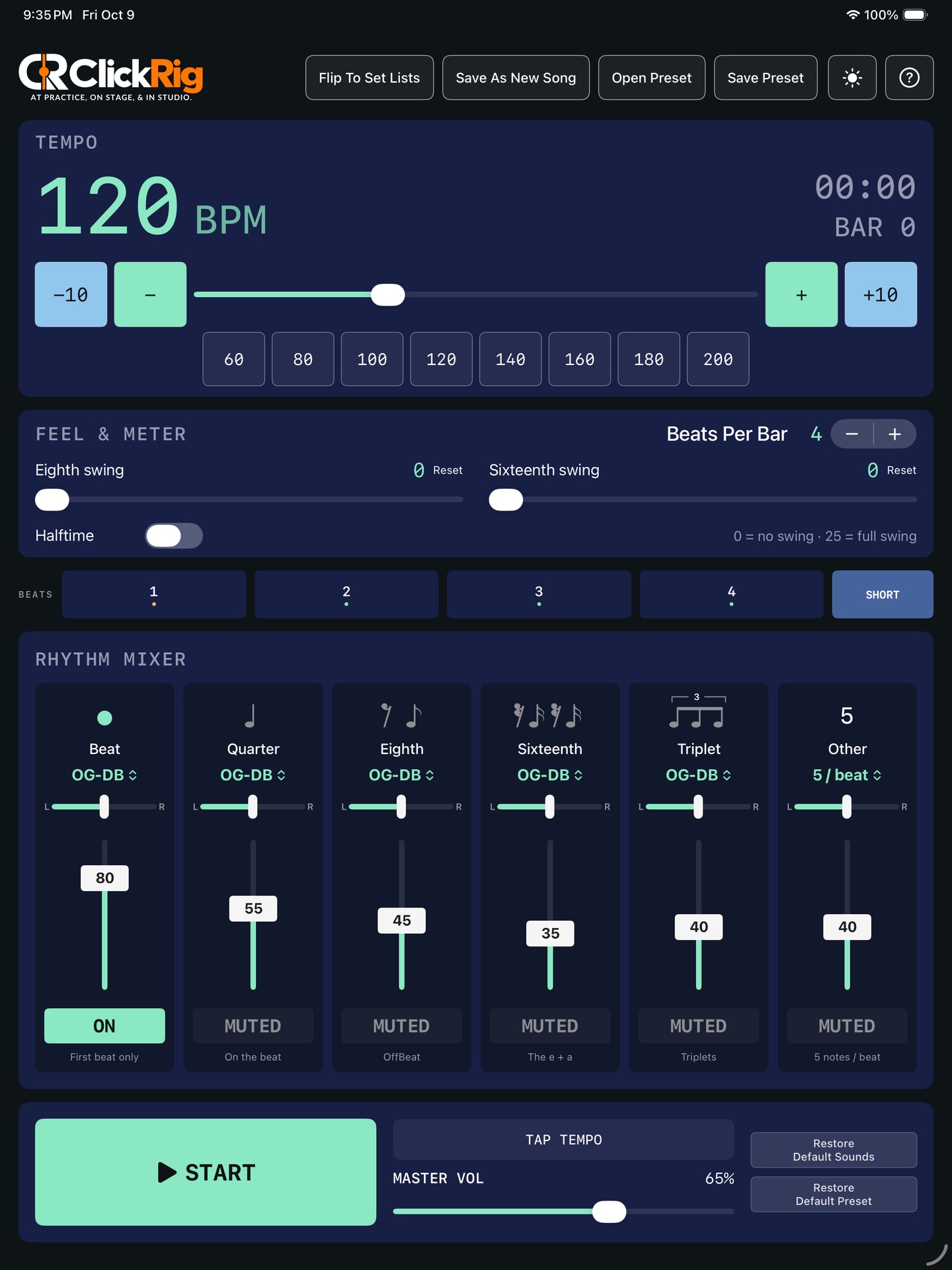 ClickRig iPad · Portrait interface; screenshot preserved as captured.